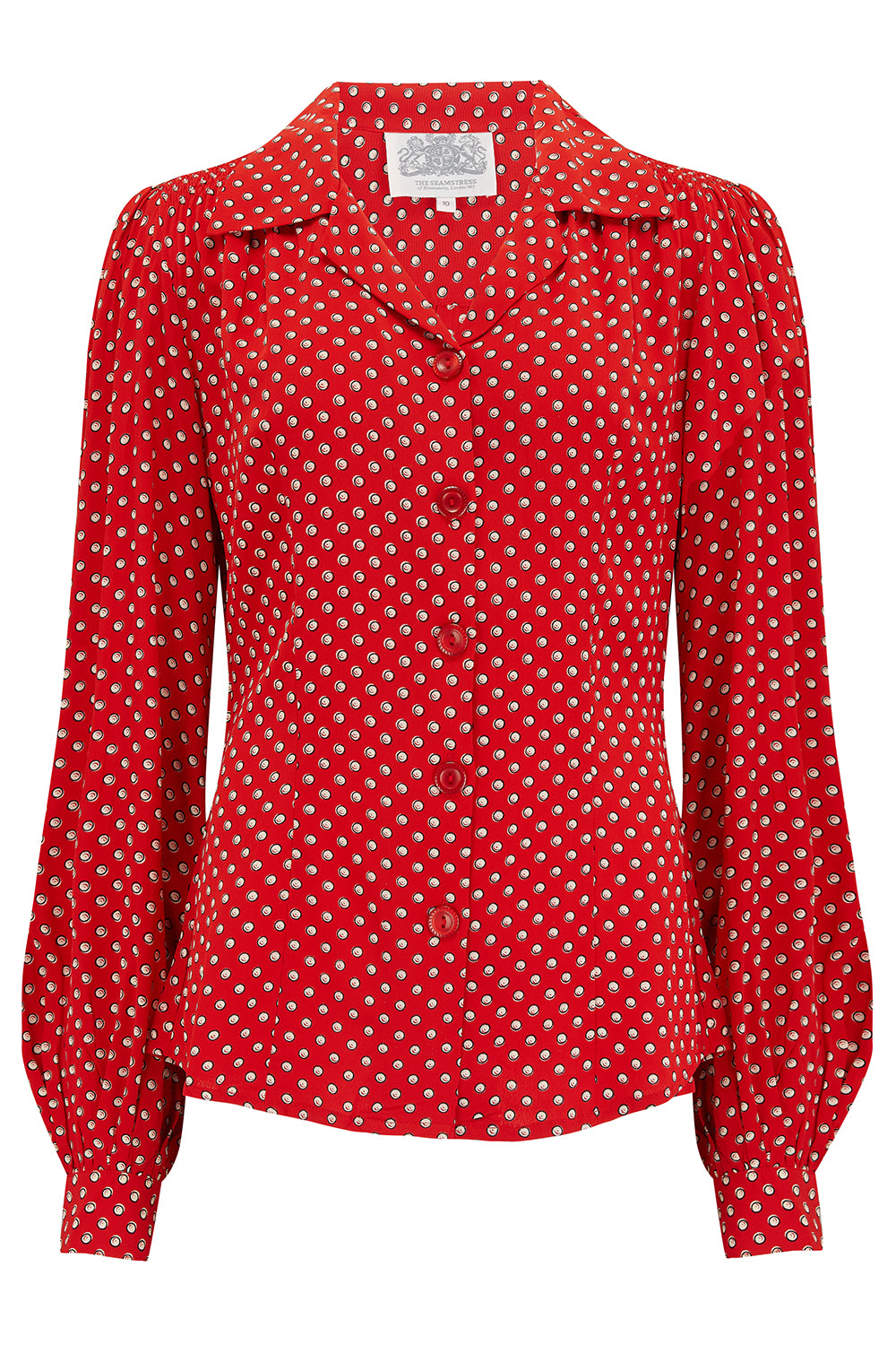 Poppy Long Sleeve Blouse in Red Ditzy Dot , Authentic & Classic 1940s Vintage Style - CC41, Goodwood Revival, Twinwood Festival, Viva Las Vegas Rockabilly Weekend Rock n Romance The Seamstress Of Bloomsbury