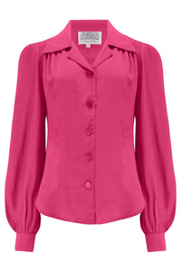 Poppy Long Sleeve Blouse in Raspberry Pink , Authentic & Classic 1940s Vintage Style