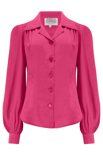 Poppy Long Sleeve Blouse in Raspberry Pink , Authentic & Classic 1940s Vintage Style