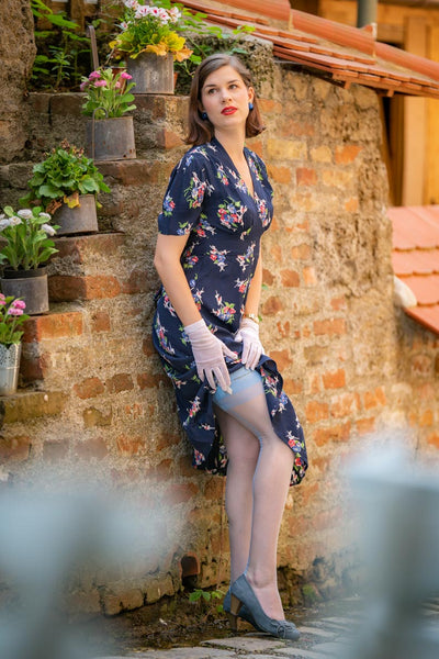 "Dolores" Swing Dress in Navy Floral Dancer, A Classic 1940s Inspired Vintage Style - CC41, Goodwood Revival, Twinwood Festival, Viva Las Vegas Rockabilly Weekend Rock n Romance The Seamstress Of Bloomsbury