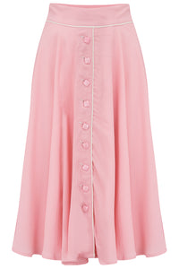 "Rita" Swing Skirt in Pink Blossom with Ivory Detailing, Classic 1940s Style - True and authentic vintage style clothing, inspired by the Classic styles of CC41 , WW2 and the fun 1950s RocknRoll era, for everyday wear plus events like Goodwood Revival, Twinwood Festival and Viva Las Vegas Rockabilly Weekend Rock n Romance The Seamstress of Bloomsbury