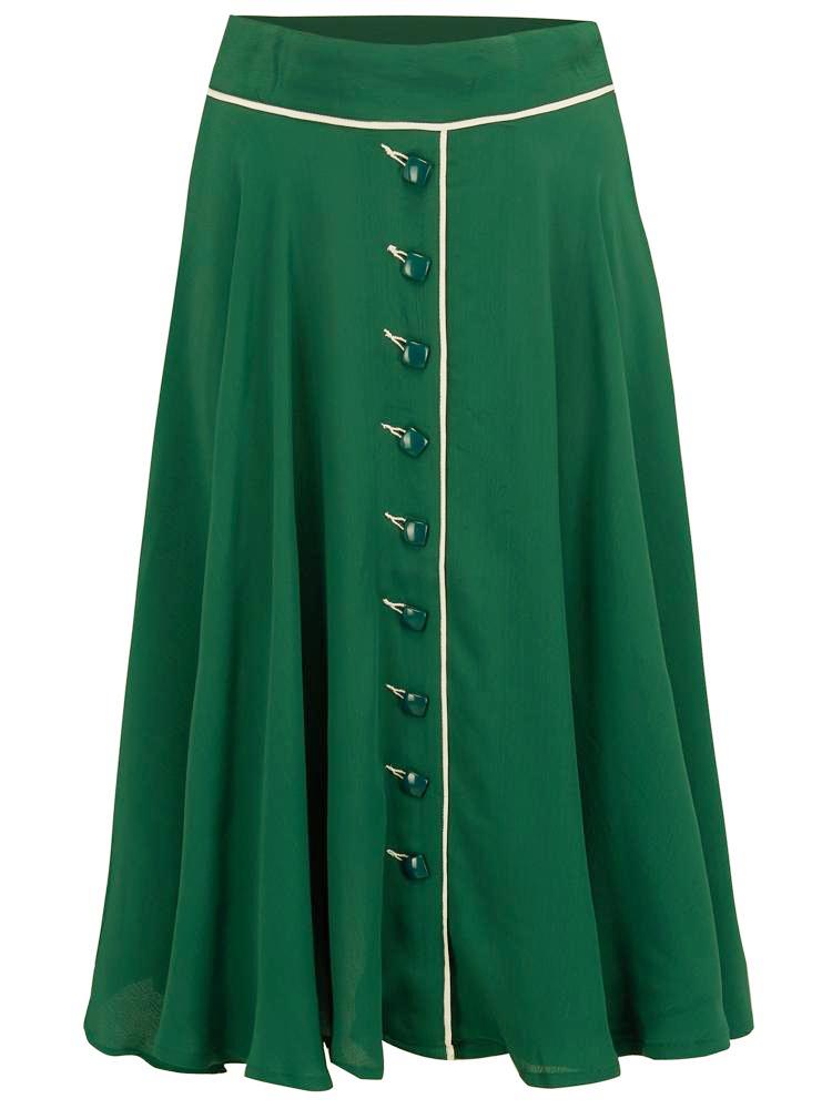 "Rita" Swing Skirt in Green with Ivory Detailing, Classic 1940s Vintage Style - True and authentic vintage style clothing, inspired by the Classic styles of CC41 , WW2 and the fun 1950s RocknRoll era, for everyday wear plus events like Goodwood Revival, Twinwood Festival and Viva Las Vegas Rockabilly Weekend Rock n Romance The Seamstress of Bloomsbury