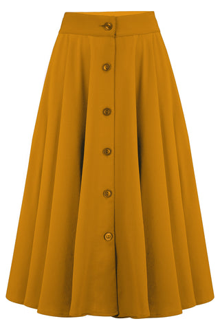 The "Beverly" Button Front Full Circle Skirt with Pockets in Solid Mustard, True 1950s Vintage Style - CC41, Goodwood Revival, Twinwood Festival, Viva Las Vegas Rockabilly Weekend Rock n Romance Rock n Romance