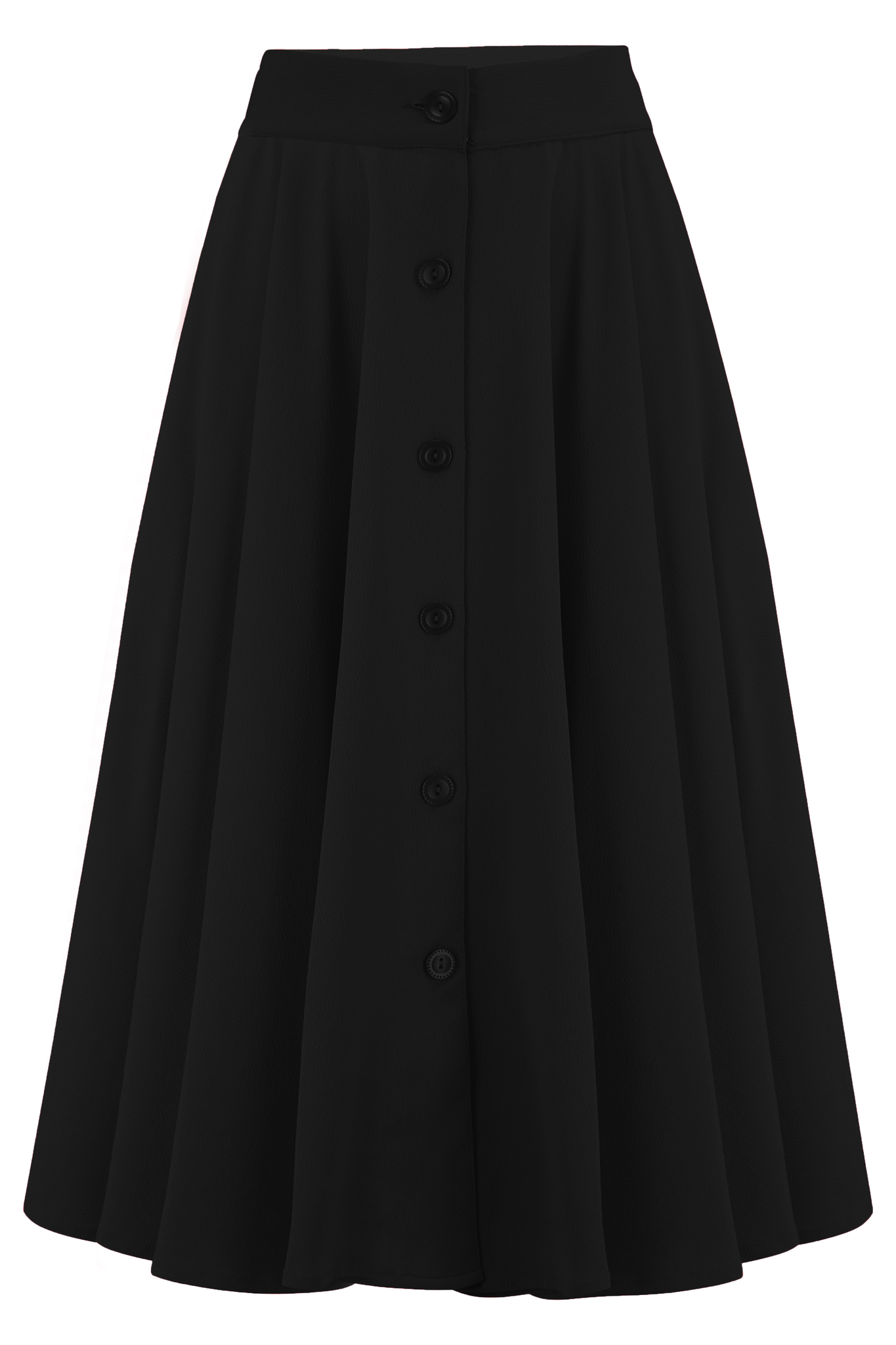 The "Beverly" Button Front Full Circle Skirt with Pockets in Solid Black, Authentic 1950s Vintage Style - True and authentic vintage style clothing, inspired by the Classic styles of CC41 , WW2 and the fun 1950s RocknRoll era, for everyday wear plus events like Goodwood Revival, Twinwood Festival and Viva Las Vegas Rockabilly Weekend Rock n Romance Rock n Romance