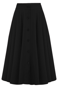 The "Beverly" Button Front Full Circle Skirt with Pockets in Solid Black, Authentic 1950s Vintage Style - CC41, Goodwood Revival, Twinwood Festival, Viva Las Vegas Rockabilly Weekend Rock n Romance Rock n Romance