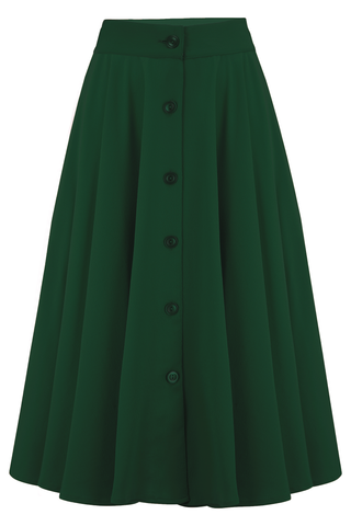 The "Beverly" Button Front Full Circle Skirt with Pockets in Solid Green, Authentic 1950s Vintage Style - CC41, Goodwood Revival, Twinwood Festival, Viva Las Vegas Rockabilly Weekend Rock n Romance Rock n Romance