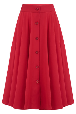 The "Beverly" Button Front Full Circle Skirt with Pockets in Solid Red, True & Authentic 1950s Vintage Style - CC41, Goodwood Revival, Twinwood Festival, Viva Las Vegas Rockabilly Weekend Rock n Romance Rock n Romance