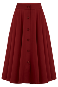 The "Beverly" Button Front Full Circle Skirt with Pockets in Solid Wine, True 1950s Vintage Style - CC41, Goodwood Revival, Twinwood Festival, Viva Las Vegas Rockabilly Weekend Rock n Romance Rock n Romance