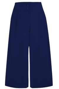 The "Sophia" Palazzo Culottes in Solid Navy, Classic & Easy To Wear Vintage Inspired Style - CC41, Goodwood Revival, Twinwood Festival, Viva Las Vegas Rockabilly Weekend Rock n Romance Rock n Romance