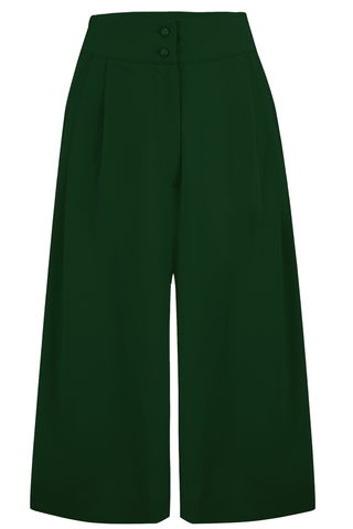 The "Sophia" Palazzo Culottes in Solid Green, Classic & Easy To Wear Vintage Inspired Style - CC41, Goodwood Revival, Twinwood Festival, Viva Las Vegas Rockabilly Weekend Rock n Romance Rock n Romance