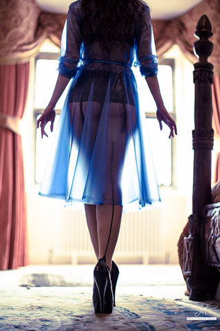 **UK Hand Made To Order** Classic 1940s Style "Romantica Full Skirted Rain Mac" Blue Semi-Trans - True and authentic vintage style clothing, inspired by the Classic styles of CC41 , WW2 and the fun 1950s RocknRoll era, for everyday wear plus events like Goodwood Revival, Twinwood Festival and Viva Las Vegas Rockabilly Weekend Rock n Romance Elements Rain Wear