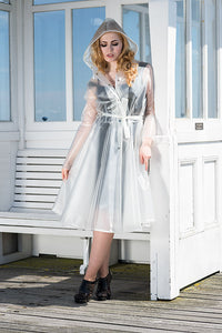 **UK Hand Made To Order** Classic 1940s Style "Romantica Full Skirted Rain Mac" Natural Semi-Trans - True and authentic vintage style clothing, inspired by the Classic styles of CC41 , WW2 and the fun 1950s RocknRoll era, for everyday wear plus events like Goodwood Revival, Twinwood Festival and Viva Las Vegas Rockabilly Weekend Rock n Romance Elements Rain Wear