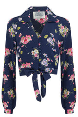 „Clarice“-Bluse in Marineblau Mayflower, klassischer Vintage-inspirierter Stil der 1940er Jahre
