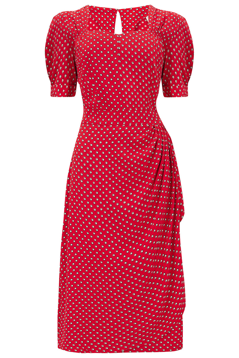 Shelly Dress in 40s Red Ditzy CC41, A Classic 1940s Inspired wiggle dr ...