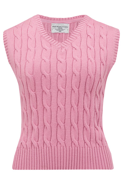 Cable Knit Slipover in Pink , Stunning 1940s True Vintage Style - CC41, Goodwood Revival, Twinwood Festival, Viva Las Vegas Rockabilly Weekend Rock n Romance The Seamstress Of Bloomsbury