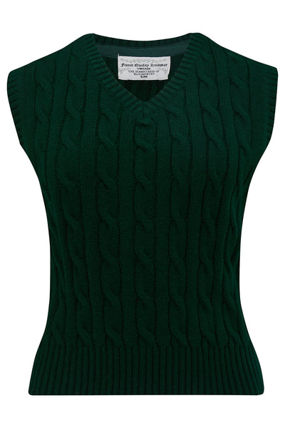 Cable Knit Slipover in Forest Green, Stunning 1940s True Vintage Style - CC41, Goodwood Revival, Twinwood Festival, Viva Las Vegas Rockabilly Weekend Rock n Romance The Seamstress Of Bloomsbury