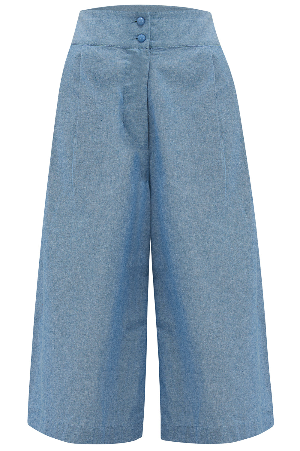 The "Sophia" Palazzo Culottes in Lightweight Denim, Cotton Chambray, Classic & Easy To Wear 1950s Vintage Inspired Style - True and authentic vintage style clothing, inspired by the Classic styles of CC41 , WW2 and the fun 1950s RocknRoll era, for everyday wear plus events like Goodwood Revival, Twinwood Festival and Viva Las Vegas Rockabilly Weekend Rock n Romance Rock n Romance