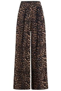 The "Sophia" Palazzo Wide Leg Trousers in Leopard Print, Easy To Wear Vintage Inspired Style - True and authentic vintage style clothing, inspired by the Classic styles of CC41 , WW2 and the fun 1950s RocknRoll era, for everyday wear plus events like Goodwood Revival, Twinwood Festival and Viva Las Vegas Rockabilly Weekend Rock n Romance Rock n Romance