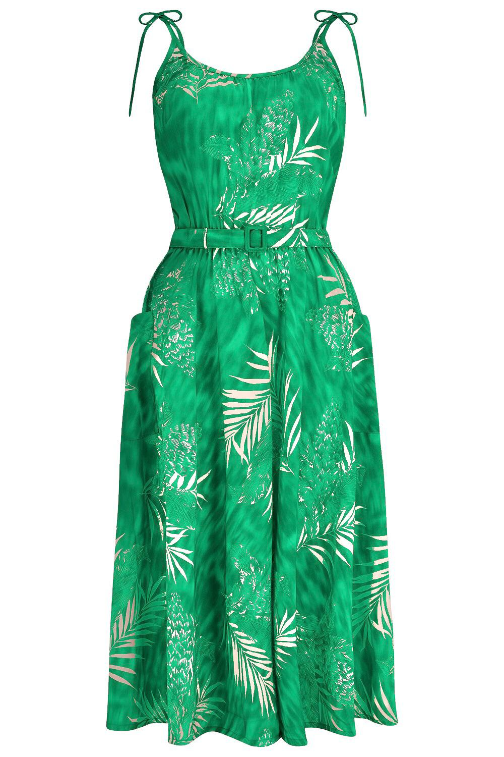 **Sample Sale** The "Suzy Sun Dress" in Emerald Palm Print, Easy To Wear Tiki Style From The 50s