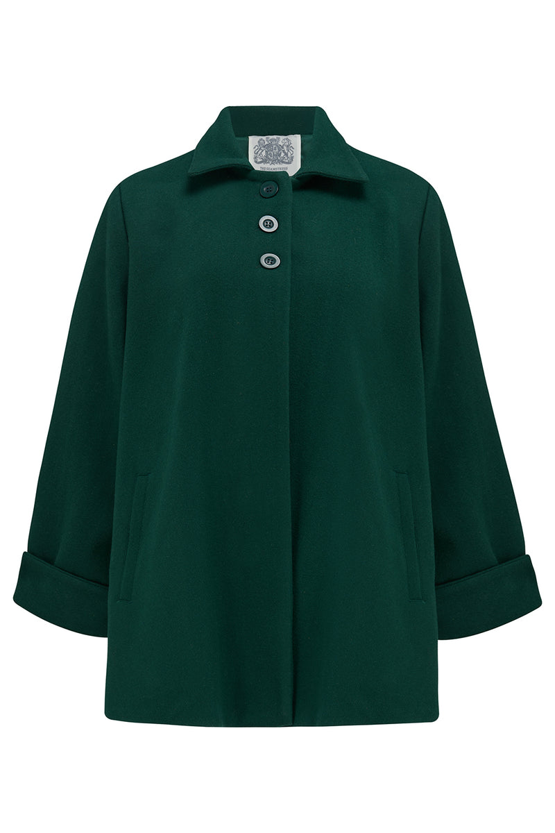 Swing Jacket in Green Vintage 1940s Cape Style Inspired Over Coat