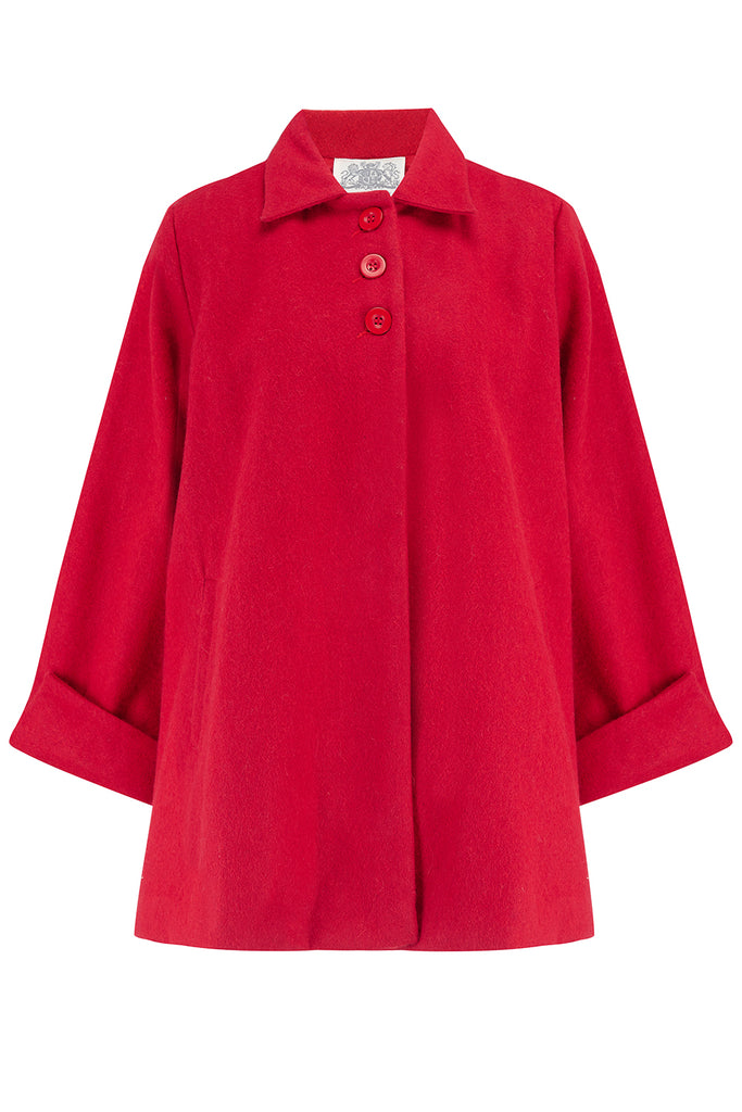 Swing Jacket in Red Vintage 1940s Cape Style Inspired Over Coat Rock