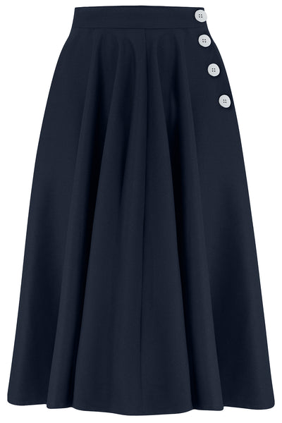 "Sylvia" Tailored Skirt in Solid Navy , Classic & Authentic 1940s Vintage Inspired Style - True and authentic vintage style clothing, inspired by the Classic styles of CC41 , WW2 and the fun 1950s RocknRoll era, for everyday wear plus events like Goodwood Revival, Twinwood Festival and Viva Las Vegas Rockabilly Weekend Rock n Romance The Seamstress Of Bloomsbury
