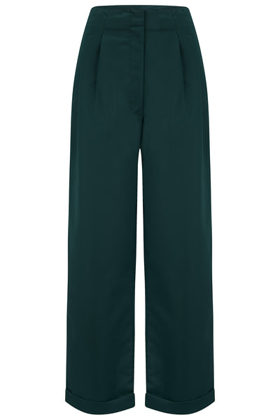 "Audrey" Tailored Trousers in Green Perfectly Authentic 1940s Vintage Inspired Style - True and authentic vintage style clothing, inspired by the Classic styles of CC41 , WW2 and the fun 1950s RocknRoll era, for everyday wear plus events like Goodwood Revival, Twinwood Festival and Viva Las Vegas Rockabilly Weekend Rock n Romance The Seamstress Of Bloomsbury