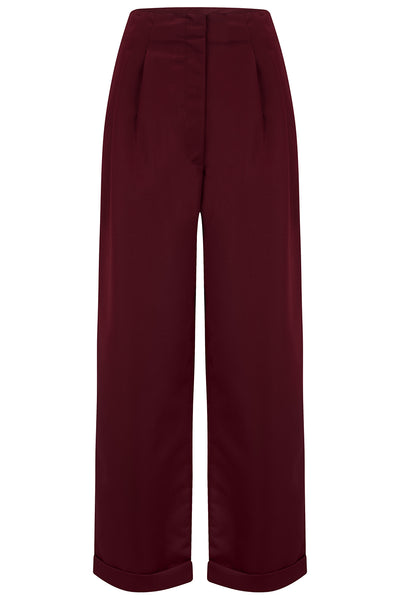 "Audrey" Tailored Trousers in Burgundy Perfectly Authentic 1940s Vintage Inspired Style - True and authentic vintage style clothing, inspired by the Classic styles of CC41 , WW2 and the fun 1950s RocknRoll era, for everyday wear plus events like Goodwood Revival, Twinwood Festival and Viva Las Vegas Rockabilly Weekend Rock n Romance The Seamstress Of Bloomsbury