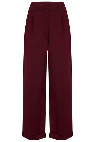 "Audrey" Tailored Trousers in Burgundy Perfectly Authentic 1940s Vintage Inspired Style - True and authentic vintage style clothing, inspired by the Classic styles of CC41 , WW2 and the fun 1950s RocknRoll era, for everyday wear plus events like Goodwood Revival, Twinwood Festival and Viva Las Vegas Rockabilly Weekend Rock n Romance The Seamstress Of Bloomsbury