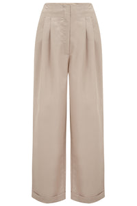 "Audrey" Tailored Trousers in Stone Perfectly Authentic 1940s Vintage Inspired Style - True and authentic vintage style clothing, inspired by the Classic styles of CC41 , WW2 and the fun 1950s RocknRoll era, for everyday wear plus events like Goodwood Revival, Twinwood Festival and Viva Las Vegas Rockabilly Weekend Rock n Romance The Seamstress Of Bloomsbury