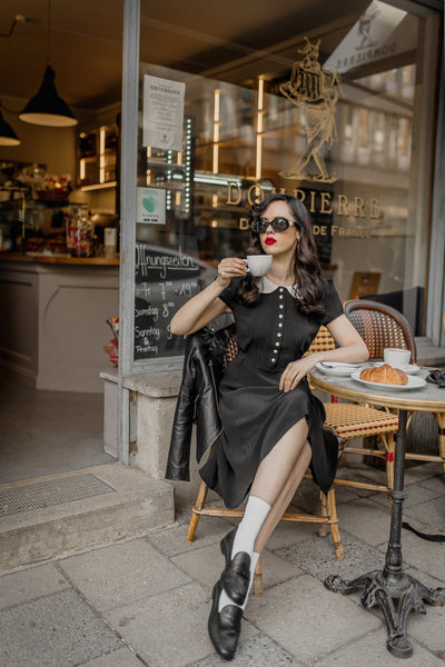 "Dorothy" Dress in Black with Contrast Collar, Classic 1940s Vintage Style - CC41, Goodwood Revival, Twinwood Festival, Viva Las Vegas Rockabilly Weekend Rock n Romance The Seamstress Of Bloomsbury