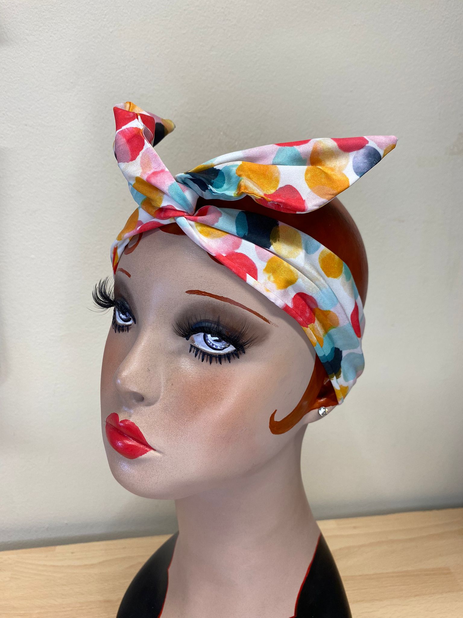 Twist & Go .. Wired Headband (No Tying Fiddly Knots or Bows) 1950s Rockabilly / 1940s Landgirl Style .. In Our Bubblegum Print