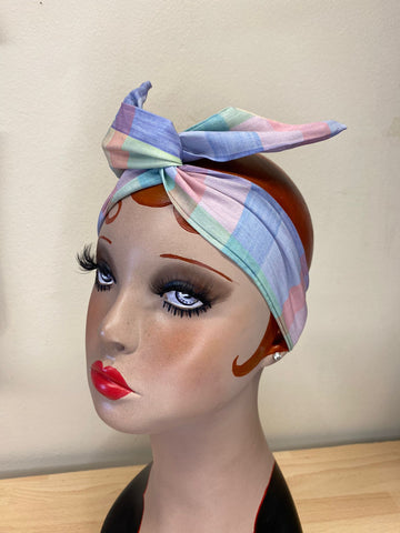 Twist & Go .. Wired Headband (No Tying Fiddly Knots or Bows) 1950s Rockabilly / 1940s Landgirl Style .. In Summer Check Print