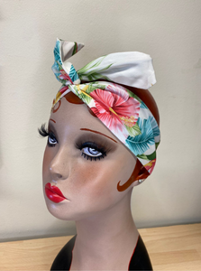 Twist & Go .. Wired Headband (No Tying Fiddly Knots or Bows) 1950s Rockabilly / 1940s Landgirl Style .. In Natural Honolulu Print
