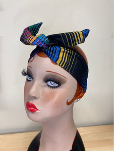 Twist &amp; Go .. Haarband mit Draht (kein lästiges Knoten oder Schleifen nötig) im Rockabilly-/Landgirl-Stil der 1950er Jahre / 1940er Jahre .. Mit schwarzem Neon-Karomuster