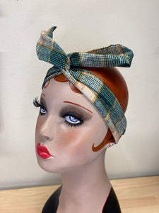 Twist & Go .. Wired Headband (No Tying Fiddly Knots or Bows) 1950s Rockabilly / 1940s Landgirl Style .. In Green Check Print