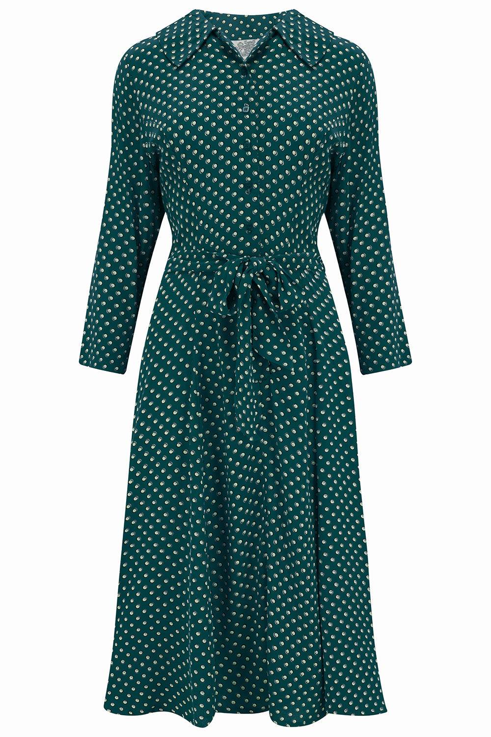 Violet dress in Green Ditzy , A Classic 1940s Inspired Day dress, True Vintage Style - True and authentic vintage style clothing, inspired by the Classic styles of CC41 , WW2 and the fun 1950s RocknRoll era, for everyday wear plus events like Goodwood Revival, Twinwood Festival and Viva Las Vegas Rockabilly Weekend Rock n Romance The Seamstress of Bloomsbury