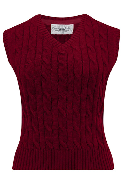 Cable Knit Slipover in Wine , Stunning 1940s True Vintage Style - True and authentic vintage style clothing, inspired by the Classic styles of CC41 , WW2 and the fun 1950s RocknRoll era, for everyday wear plus events like Goodwood Revival, Twinwood Festival and Viva Las Vegas Rockabilly Weekend Rock n Romance The Seamstress Of Bloomsbury