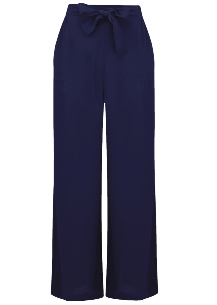 "Winnie" Loose Fit Wide Leg Trousers in Navy, Authentic 1940s Style - True and authentic vintage style clothing, inspired by the Classic styles of CC41 , WW2 and the fun 1950s RocknRoll era, for everyday wear plus events like Goodwood Revival, Twinwood Festival and Viva Las Vegas Rockabilly Weekend Rock n Romance The Seamstress Of Bloomsbury
