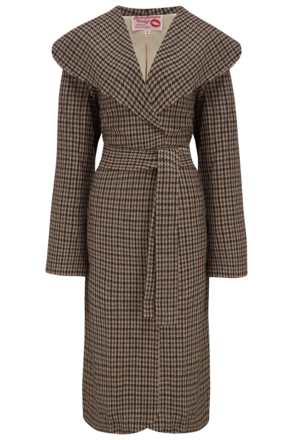 The "Monroe" Wrap Coat in Brown Houndstooth.. True & Authentic Late 1940s, Early 50s Vintage Style - True and authentic vintage style clothing, inspired by the Classic styles of CC41 , WW2 and the fun 1950s RocknRoll era, for everyday wear plus events like Goodwood Revival, Twinwood Festival and Viva Las Vegas Rockabilly Weekend Rock n Romance Rock n Romance