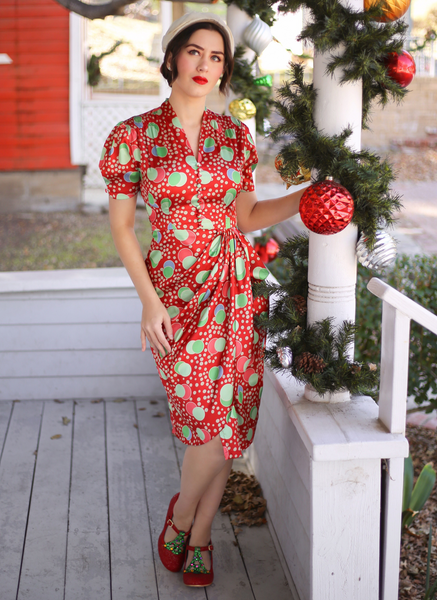 "Mabel" Dress in Atomic Print Satin, A Classic 1940s Inspired Vintage Style - CC41, Goodwood Revival, Twinwood Festival, Viva Las Vegas Rockabilly Weekend Rock n Romance The Seamstress of Bloomsbury