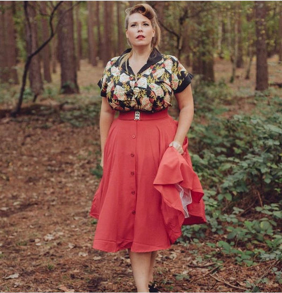 The "Beverly" Button Front Full Circle Skirt with Pockets in Solid Red, True & Authentic 1950s Vintage Style - CC41, Goodwood Revival, Twinwood Festival, Viva Las Vegas Rockabilly Weekend Rock n Romance Rock n Romance