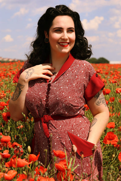 The "Casey" Dress in Wine Ditzy Print, True & Authentic 1950s Vintage Style - True and authentic vintage style clothing, inspired by the Classic styles of CC41 , WW2 and the fun 1950s RocknRoll era, for everyday wear plus events like Goodwood Revival, Twinwood Festival and Viva Las Vegas Rockabilly Weekend Rock n Romance Rock n Romance