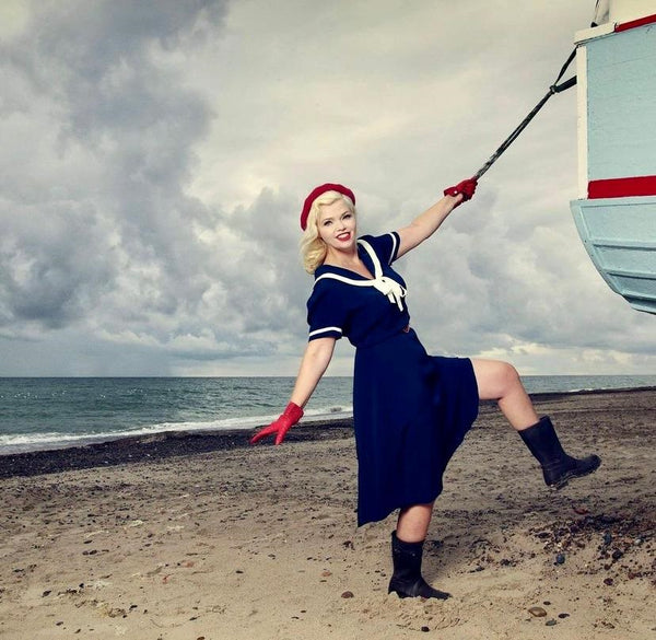 Patti 1940s Nautical Sailor Dress in Navy, Authentic true vintage style - True and authentic vintage style clothing, inspired by the Classic styles of CC41 , WW2 and the fun 1950s RocknRoll era, for everyday wear plus events like Goodwood Revival, Twinwood Festival and Viva Las Vegas Rockabilly Weekend Rock n Romance The Seamstress Of Bloomsbury