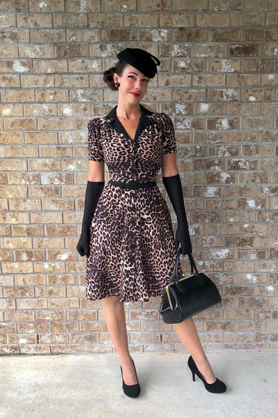 The "Charlene" Shirtwaister Dress in Leopard Print, True 1950s Vintage Style - True and authentic vintage style clothing, inspired by the Classic styles of CC41 , WW2 and the fun 1950s RocknRoll era, for everyday wear plus events like Goodwood Revival, Twinwood Festival and Viva Las Vegas Rockabilly Weekend Rock n Romance Rock n Romance