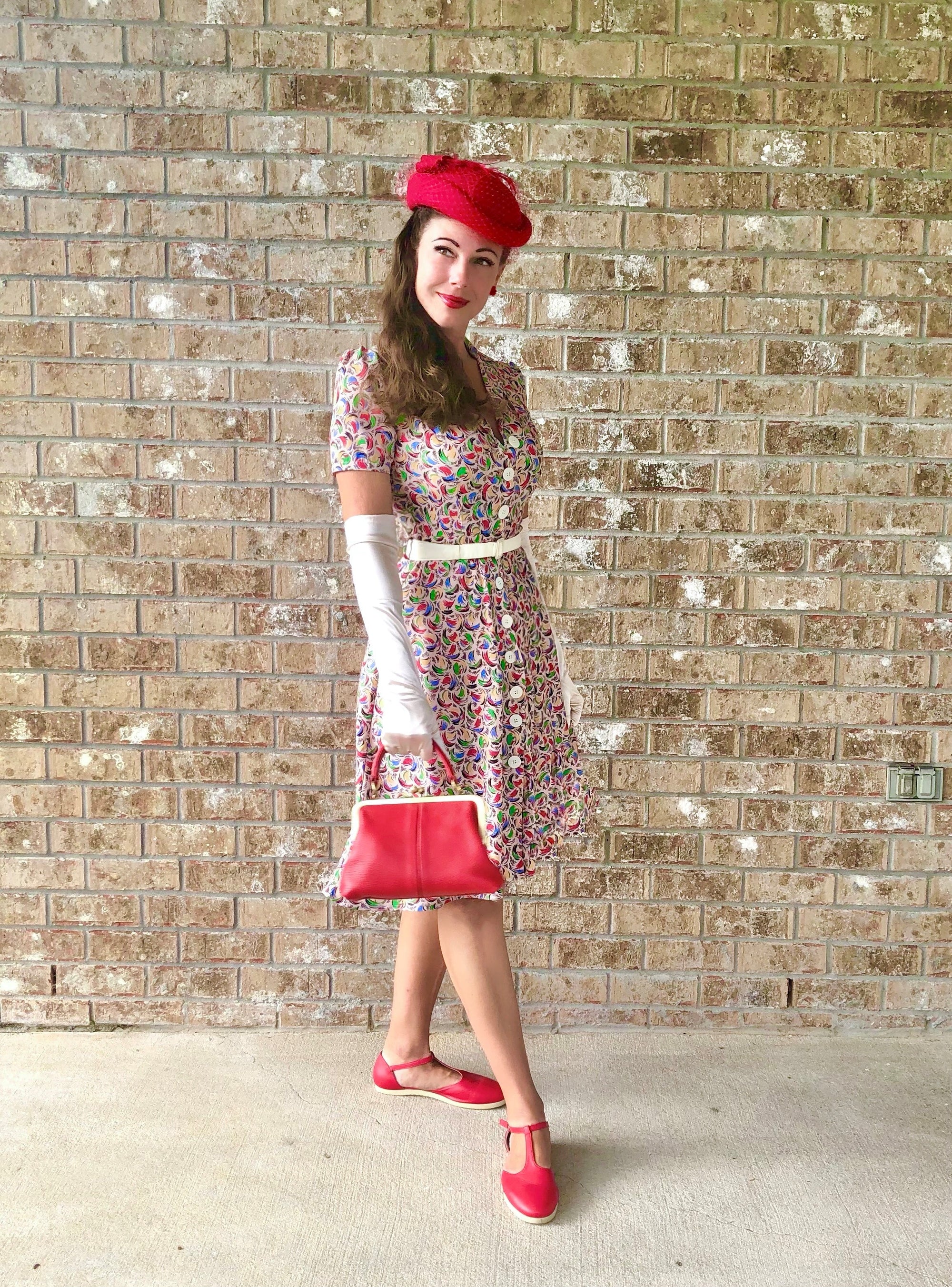 Charlene Shirtwaister Dress in Teal Honolulu Print, True 1950s Vintage Style