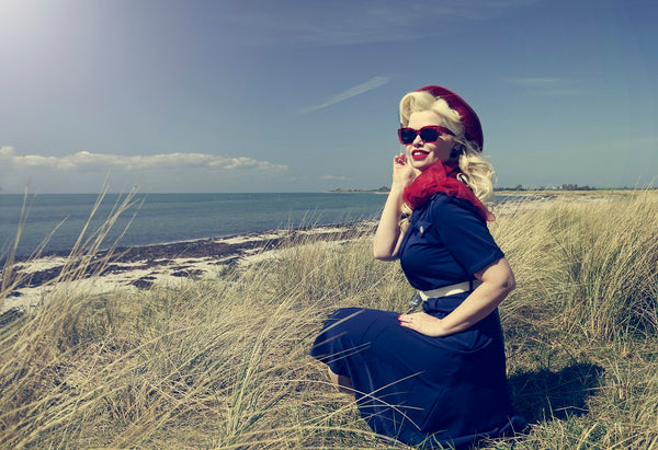 The "Polly" Dress in Solid Navy, True & Authentic 1950s Vintage Style - True and authentic vintage style clothing, inspired by the Classic styles of CC41 , WW2 and the fun 1950s RocknRoll era, for everyday wear plus events like Goodwood Revival, Twinwood Festival and Viva Las Vegas Rockabilly Weekend Rock n Romance Rock n Romance