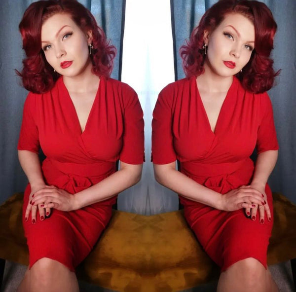 The “Evelyn" Wiggle Dress in Red, True Late 40s Early 50s Vintage Style, Please Read Full Description .. - True and authentic vintage style clothing, inspired by the Classic styles of CC41 , WW2 and the fun 1950s RocknRoll era, for everyday wear plus events like Goodwood Revival, Twinwood Festival and Viva Las Vegas Rockabilly Weekend Rock n Romance Rock n Romance