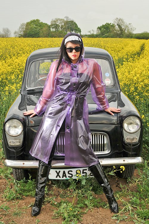 **UK Hand Made To Order** Classic " Fifties Rain Mac " in Lilac Glass Clear - True and authentic vintage style clothing, inspired by the Classic styles of CC41 , WW2 and the fun 1950s RocknRoll era, for everyday wear plus events like Goodwood Revival, Twinwood Festival and Viva Las Vegas Rockabilly Weekend Rock n Romance Elements Rain Wear