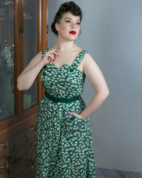 The "Ayda" 2pc Dress & Detachable Shrug Bolero Set In Green Whisp, True Vintage Style